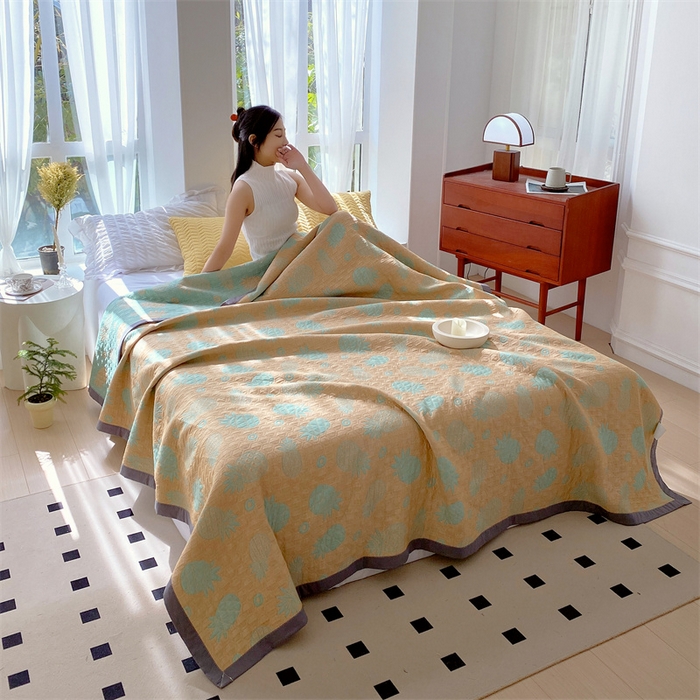 91家纺网 家纺一手货源 找家纺 ME/ERA HOME寐时代 2025新款a类全棉三层纱多功能毛巾被盖毯床单夏被 菠萝气泡-黄