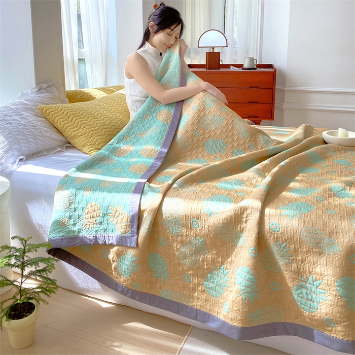 91家纺网 家纺一手货源 找家纺 ME/ERA HOME寐时代 2025新款a类全棉三层纱多功能毛巾被盖毯床单夏被 菠萝气泡-黄