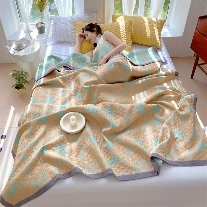 91家纺网 家纺一手货源 找家纺 ME/ERA HOME寐时代 2025新款a类全棉三层纱多功能毛巾被盖毯床单夏被 菠萝气泡-黄