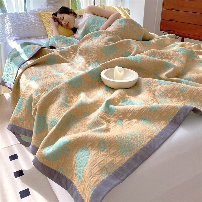 91家纺网 家纺一手货源 找家纺 ME/ERA HOME寐时代 2025新款a类全棉三层纱多功能毛巾被盖毯床单夏被 菠萝气泡-黄