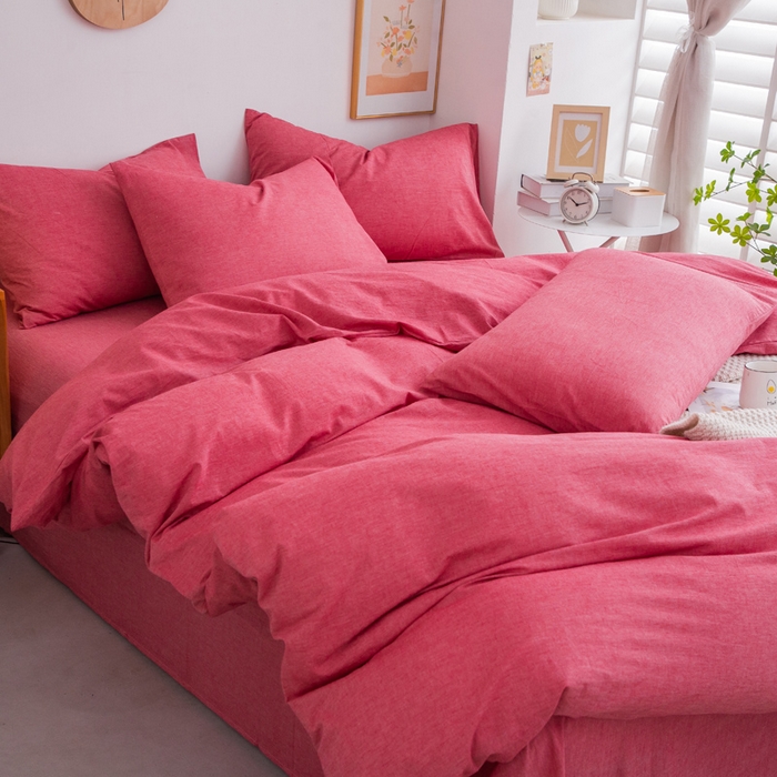 91家纺网 家纺一手货源 找家纺 千姿梦 2025新款全棉水洗棉四件套 西瓜红