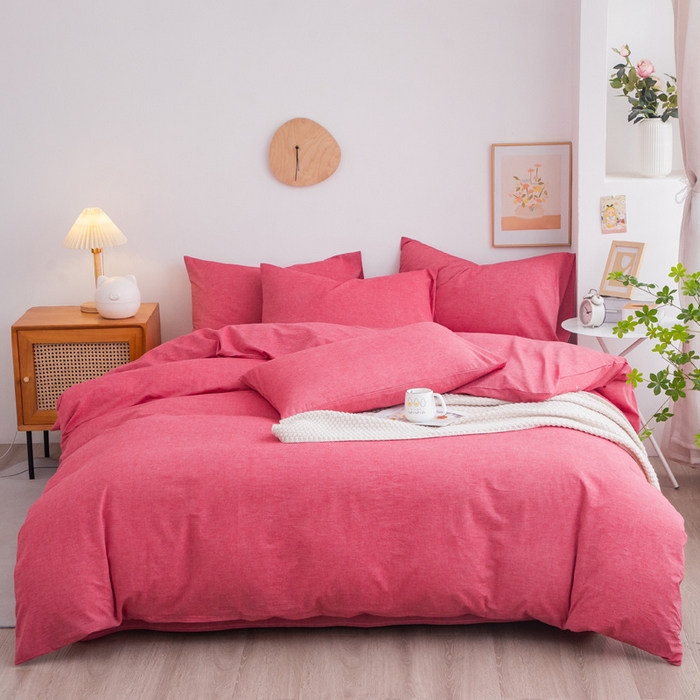 千姿梦 2025新款全棉水洗棉四件套 西瓜红