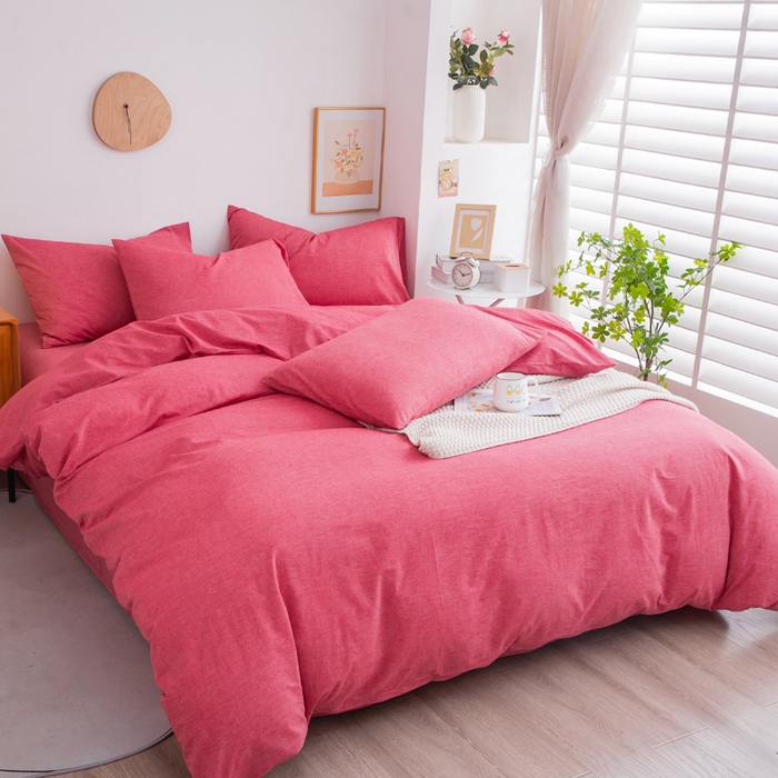 91家纺网 家纺一手货源 找家纺 千姿梦 2025新款全棉水洗棉四件套 西瓜红