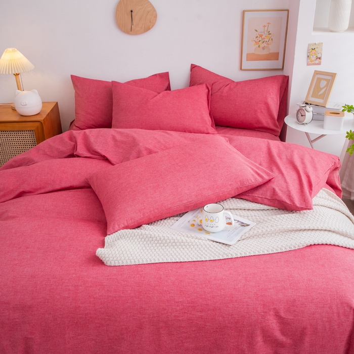 91家纺网 家纺一手货源 找家纺 千姿梦 2025新款全棉水洗棉四件套 西瓜红