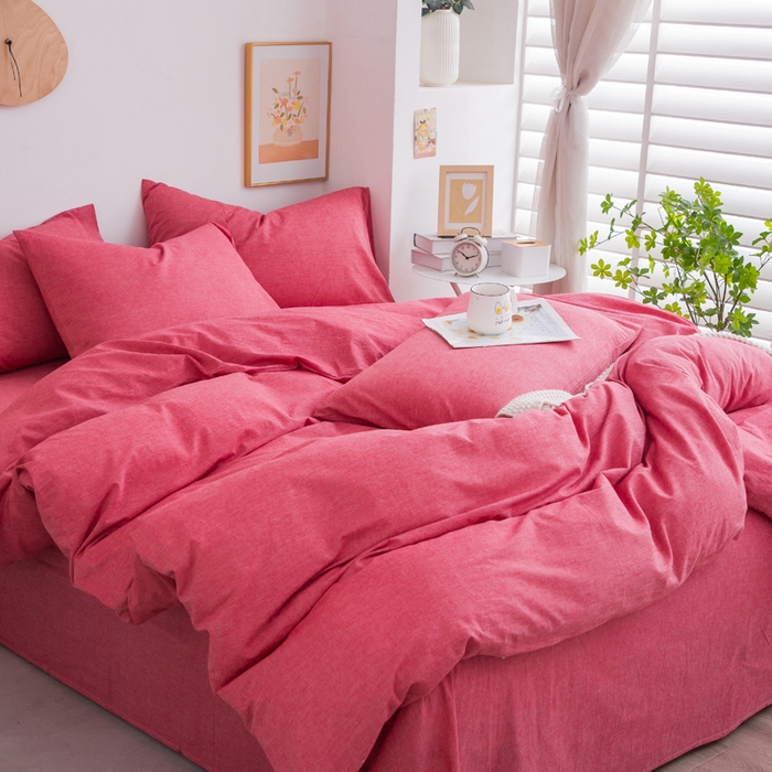 91家纺网 家纺一手货源 找家纺 千姿梦 2025新款全棉水洗棉四件套 西瓜红