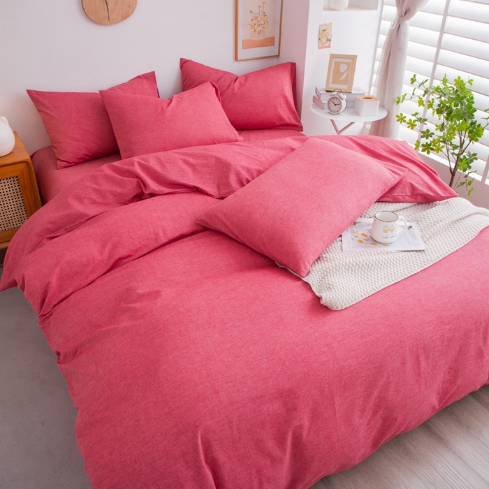 91家纺网 家纺一手货源 找家纺 千姿梦 2025新款全棉水洗棉四件套 西瓜红