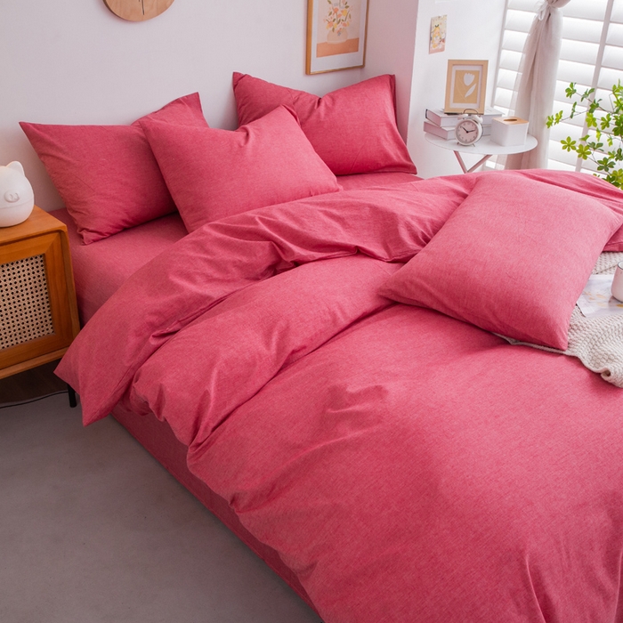 91家纺网 家纺一手货源 找家纺 千姿梦 2025新款全棉水洗棉四件套 西瓜红