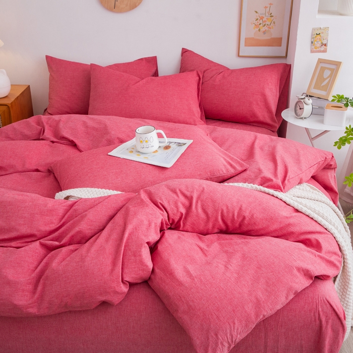 91家纺网 家纺一手货源 找家纺 千姿梦 2025新款全棉水洗棉四件套 西瓜红