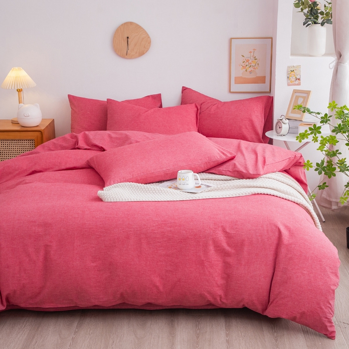 91家纺网 家纺一手货源 找家纺 千姿梦 2025新款全棉水洗棉四件套 西瓜红