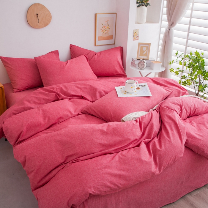 91家纺网 家纺一手货源 找家纺 千姿梦 2025新款全棉水洗棉四件套 西瓜红