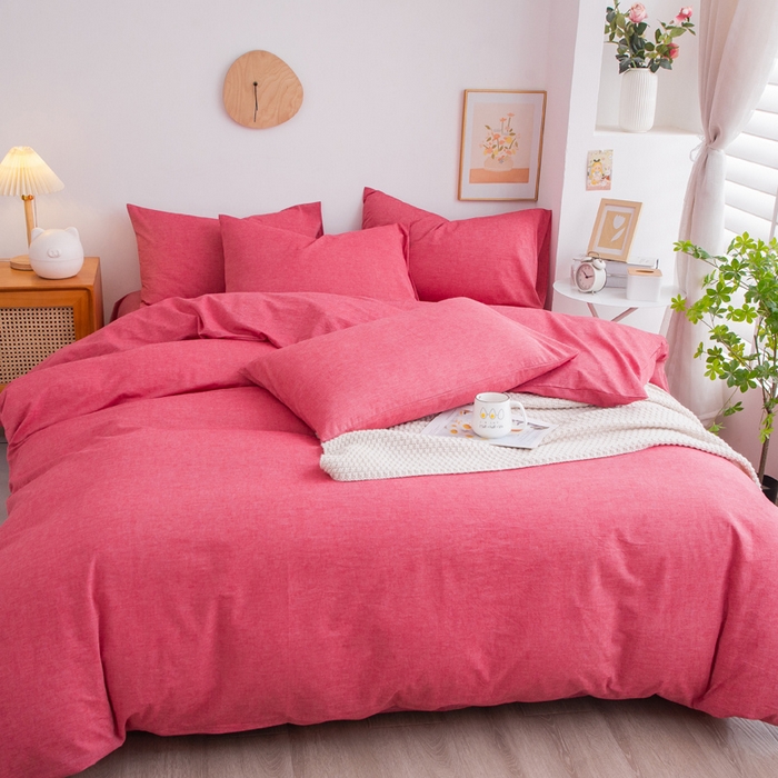 91家纺网 家纺一手货源 找家纺 千姿梦 2025新款全棉水洗棉四件套 西瓜红