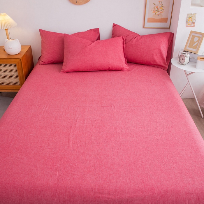 91家纺网 家纺一手货源 找家纺 千姿梦 2025新款全棉水洗棉四件套 西瓜红