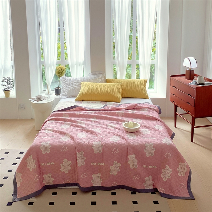 ME/ERA HOME寐时代 2025新款a类全棉三层纱多功能毛巾被盖毯床单夏被 云朵小熊-粉