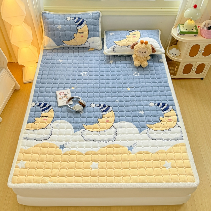 91家纺网 家纺一手货源 找家纺 优品惠 2025新款牛奶绒床垫床褥垫子床护垫冬季加绒加厚夹棉床盖 月亮萌宝