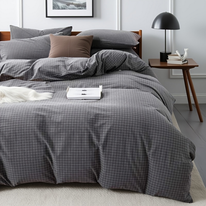 91家纺网 家纺一手货源 找家纺 千姿梦 2025新款全棉水洗棉四件套 小灰格