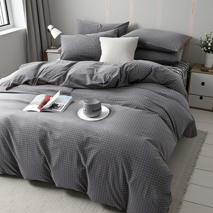 91家纺网 家纺一手货源 找家纺 千姿梦 2025新款全棉水洗棉四件套 小灰格