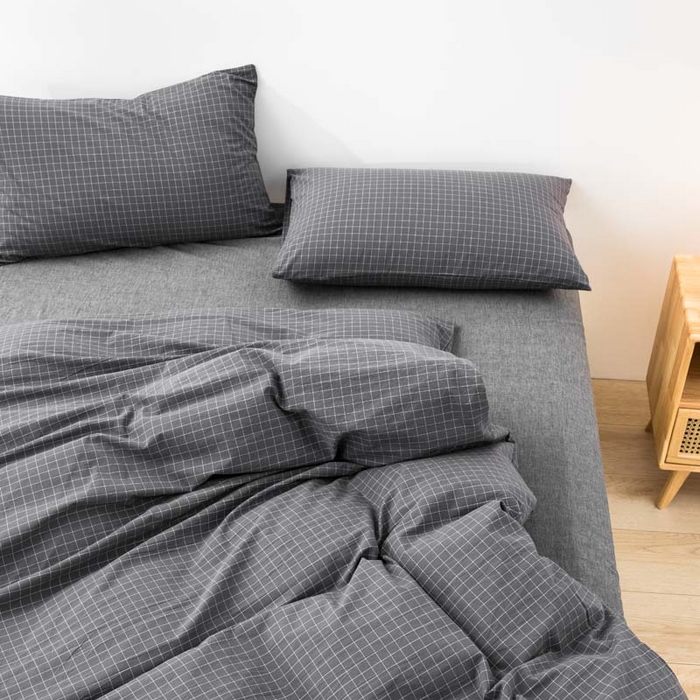 91家纺网 家纺一手货源 找家纺 千姿梦 2025新款全棉水洗棉四件套 小灰格