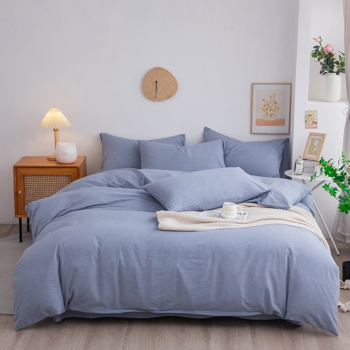 千姿梦 2025新款全棉水洗棉四件套 天蓝