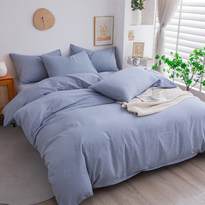 91家纺网 家纺一手货源 找家纺 千姿梦 2025新款全棉水洗棉四件套 天蓝