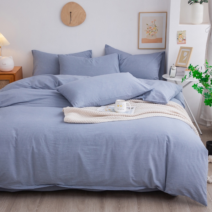 91家纺网 家纺一手货源 找家纺 千姿梦 2025新款全棉水洗棉四件套 天蓝