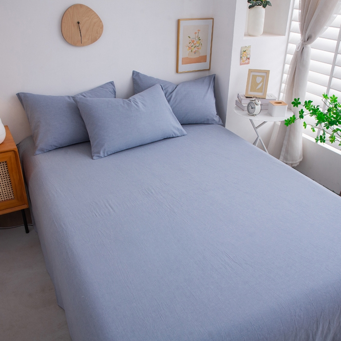 91家纺网 家纺一手货源 找家纺 千姿梦 2025新款全棉水洗棉四件套 天蓝