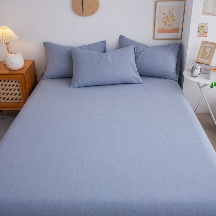 91家纺网 家纺一手货源 找家纺 千姿梦 2025新款全棉水洗棉四件套 天蓝