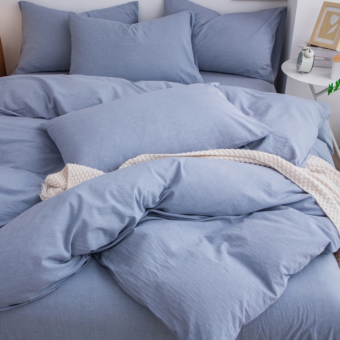 91家纺网 家纺一手货源 找家纺 千姿梦 2025新款全棉水洗棉四件套 天蓝