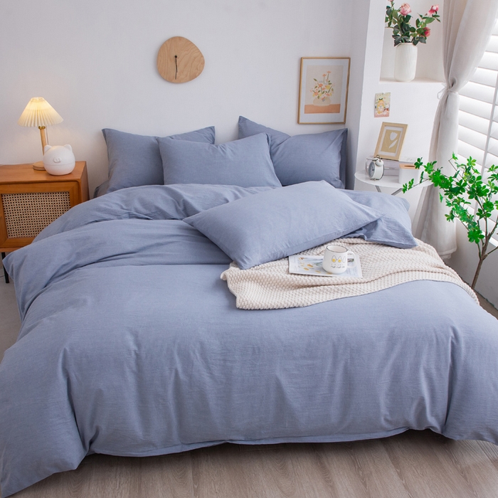 91家纺网 家纺一手货源 找家纺 千姿梦 2025新款全棉水洗棉四件套 天蓝