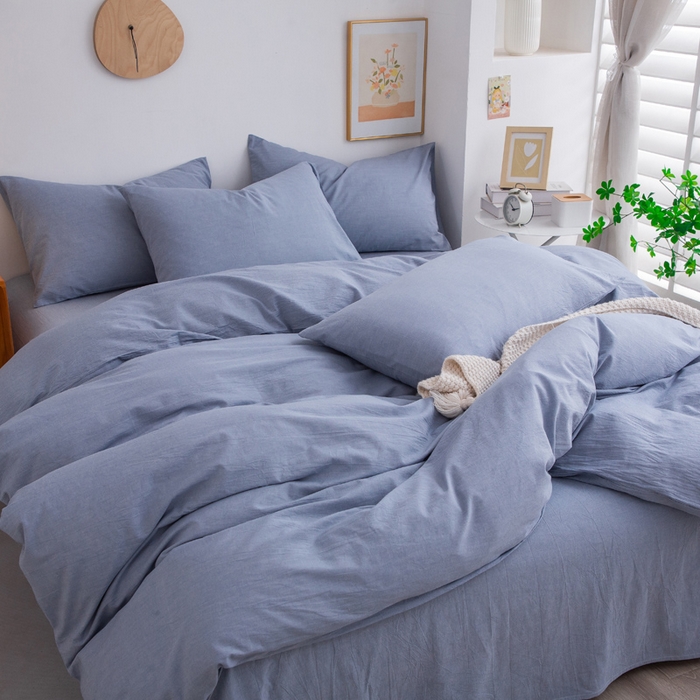 91家纺网 家纺一手货源 找家纺 千姿梦 2025新款全棉水洗棉四件套 天蓝