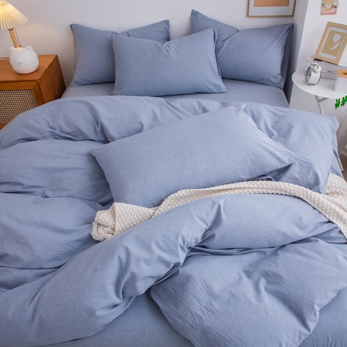 91家纺网 家纺一手货源 找家纺 千姿梦 2025新款全棉水洗棉四件套 天蓝