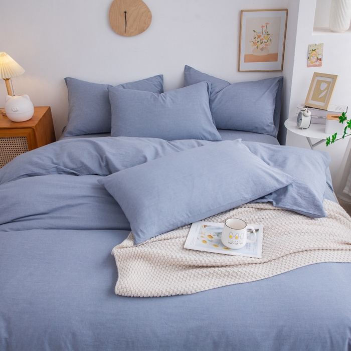 91家纺网 家纺一手货源 找家纺 千姿梦 2025新款全棉水洗棉四件套 天蓝