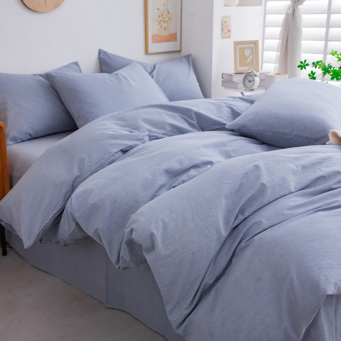 91家纺网 家纺一手货源 找家纺 千姿梦 2025新款全棉水洗棉四件套 天蓝