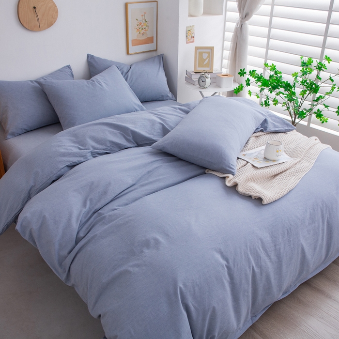 91家纺网 家纺一手货源 找家纺 千姿梦 2025新款全棉水洗棉四件套 天蓝