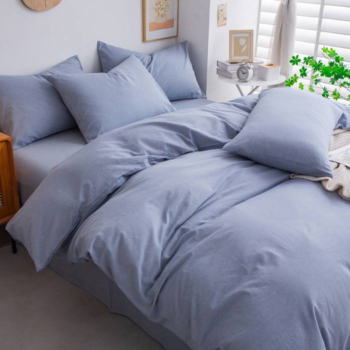 91家纺网 家纺一手货源 找家纺 千姿梦 2025新款全棉水洗棉四件套 天蓝