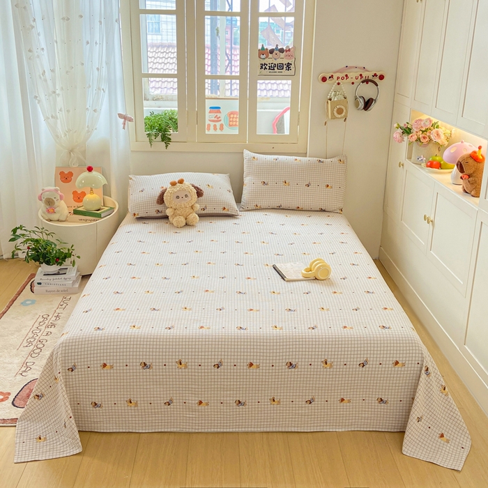 夜笙家纺 2025新款110克水洗棉双层纱单床单系列 巴克小狗