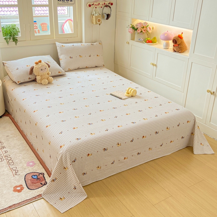 91家纺网 家纺一手货源 找家纺 夜笙家纺 2025新款110克水洗棉双层纱单床单系列 巴克小狗