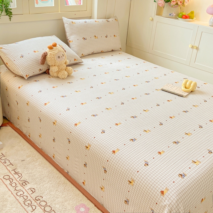 91家纺网 家纺一手货源 找家纺 夜笙家纺 2025新款110克水洗棉双层纱单床单系列 巴克小狗