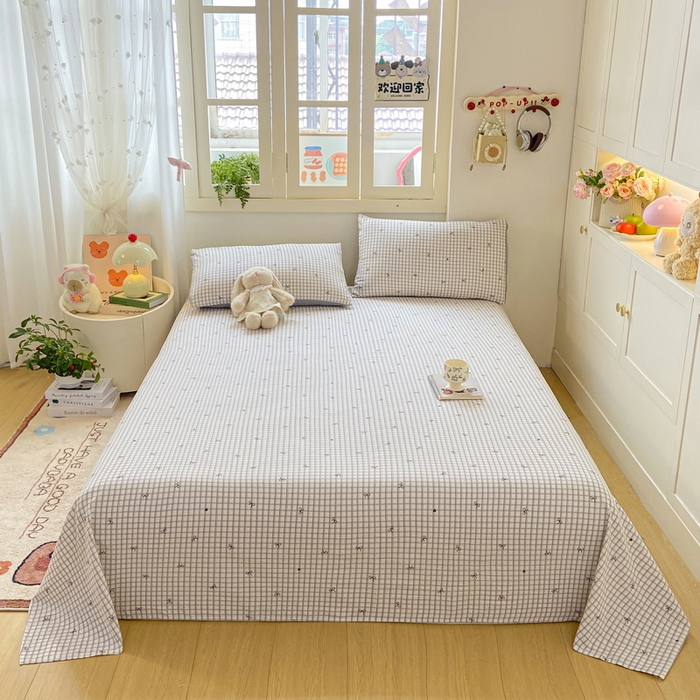 夜笙家纺 2025新款110克水洗棉双层纱单床单系列 蝴蝶结