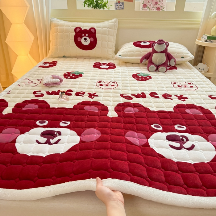优品惠 2025新款牛奶绒床垫床褥垫子床护垫冬季加绒加厚夹棉床盖 可爱熊