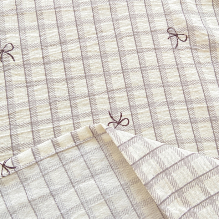 91家纺网 家纺一手货源 找家纺 夜笙家纺 2025新款110克水洗棉双层纱单床单系列 蝴蝶结