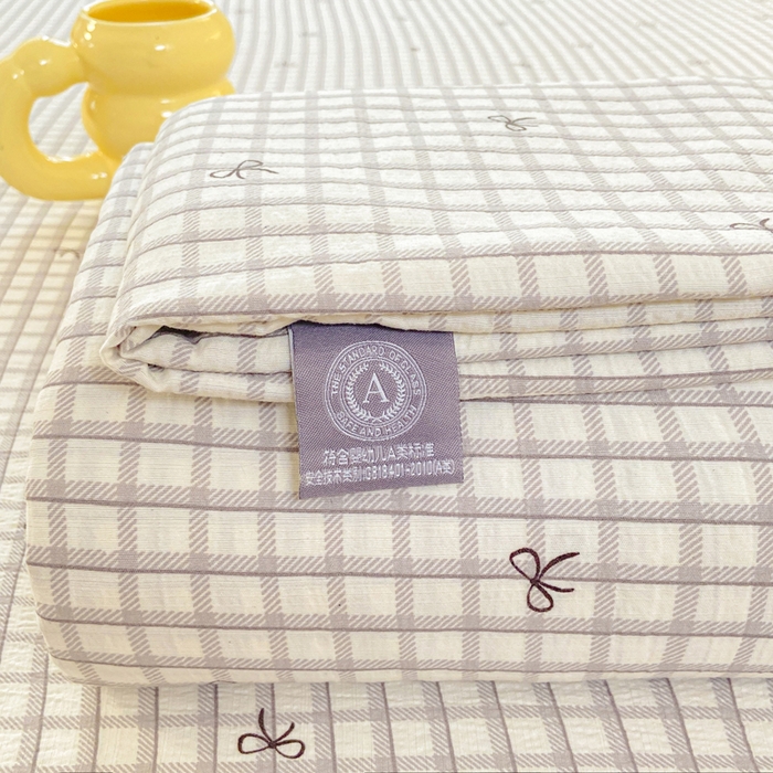 91家纺网 家纺一手货源 找家纺 夜笙家纺 2025新款110克水洗棉双层纱单床单系列 蝴蝶结