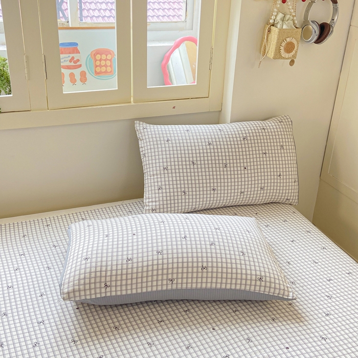 91家纺网 家纺一手货源 找家纺 夜笙家纺 2025新款110克水洗棉双层纱单床单系列 蝴蝶结