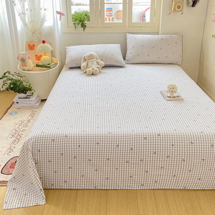 91家纺网 家纺一手货源 找家纺 夜笙家纺 2025新款110克水洗棉双层纱单床单系列 蝴蝶结