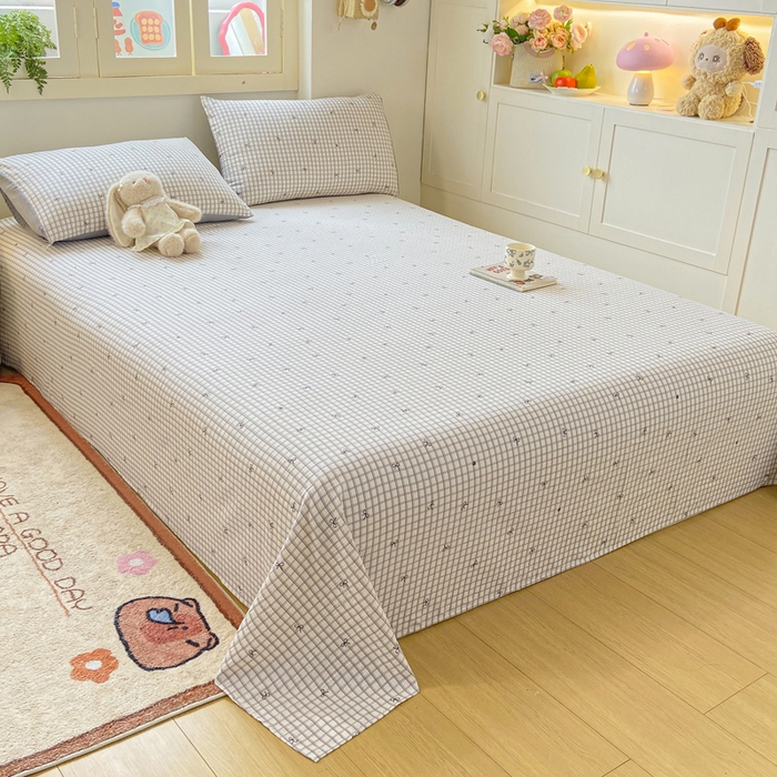 91家纺网 家纺一手货源 找家纺 夜笙家纺 2025新款110克水洗棉双层纱单床单系列 蝴蝶结