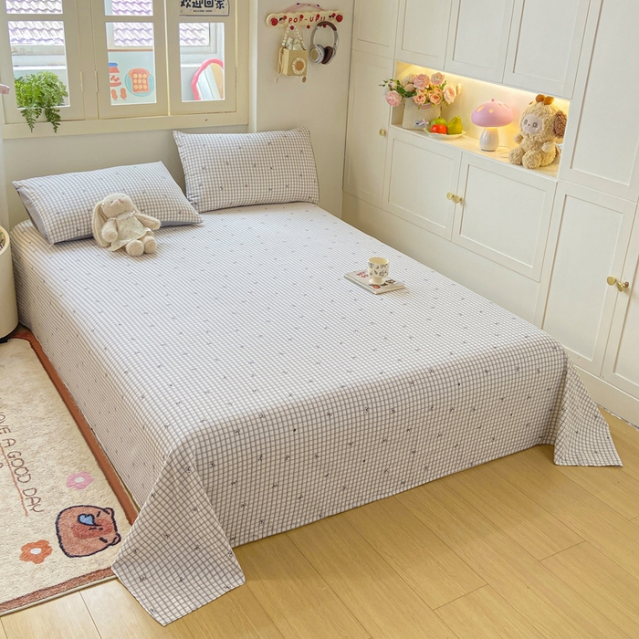 91家纺网 家纺一手货源 找家纺 夜笙家纺 2025新款110克水洗棉双层纱单床单系列 蝴蝶结