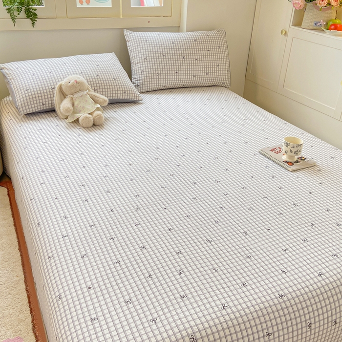 91家纺网 家纺一手货源 找家纺 夜笙家纺 2025新款110克水洗棉双层纱单床单系列 蝴蝶结