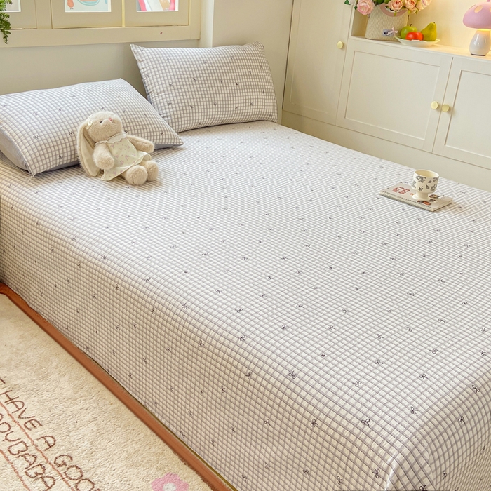 91家纺网 家纺一手货源 找家纺 夜笙家纺 2025新款110克水洗棉双层纱单床单系列 蝴蝶结