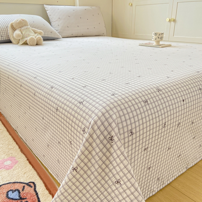 91家纺网 家纺一手货源 找家纺 夜笙家纺 2025新款110克水洗棉双层纱单床单系列 蝴蝶结