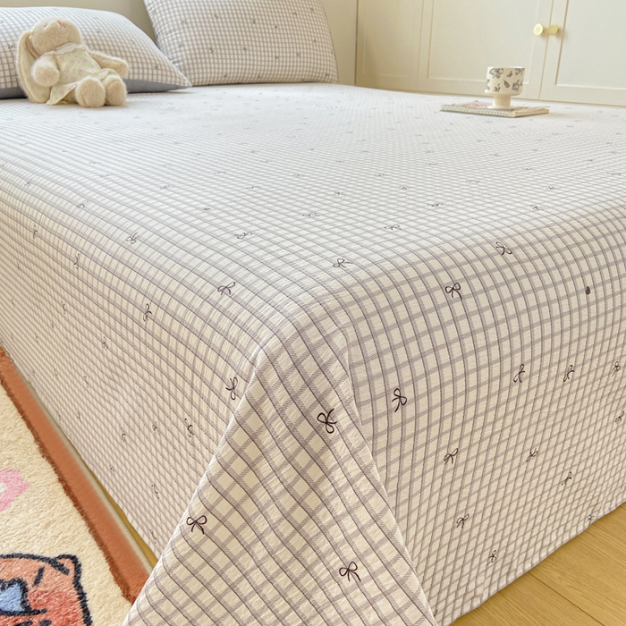 91家纺网 家纺一手货源 找家纺 夜笙家纺 2025新款110克水洗棉双层纱单床单系列 蝴蝶结