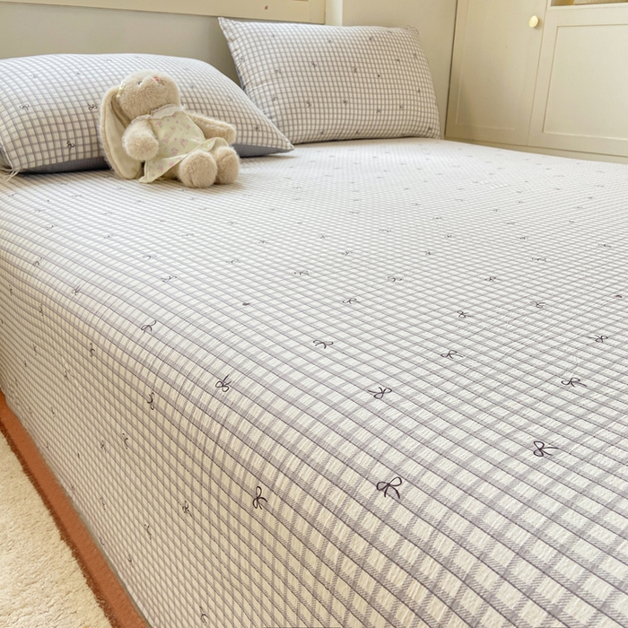 91家纺网 家纺一手货源 找家纺 夜笙家纺 2025新款110克水洗棉双层纱单床单系列 蝴蝶结